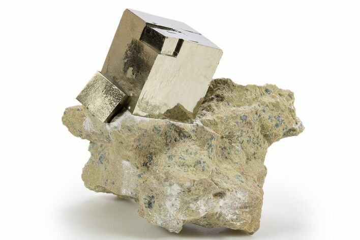 Two Lustrous Natural Pyrite Cube In Rock - Navajun, Spain #325103